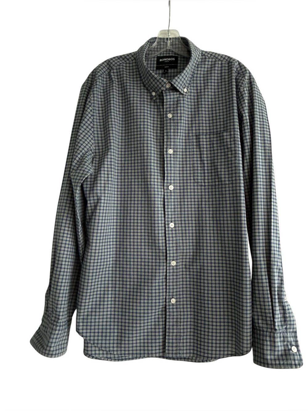 Bonobos Stretch Everyday Shirt XL Blue Ripley Micro Plaid Cotton Button Down